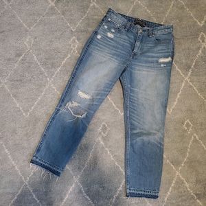 Abercrombie high rise girlfriend jeans sz 26S medium wash ripped